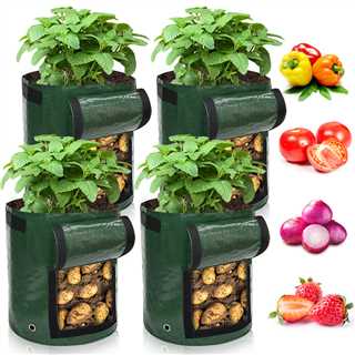 NAMTSO Potato Grow Bags 7 Gallon 4 Pack, Potato Planter Bags with Flap, Potato Bags for Growing Potatoes, Carrots, Onions, Sweet Potatoes